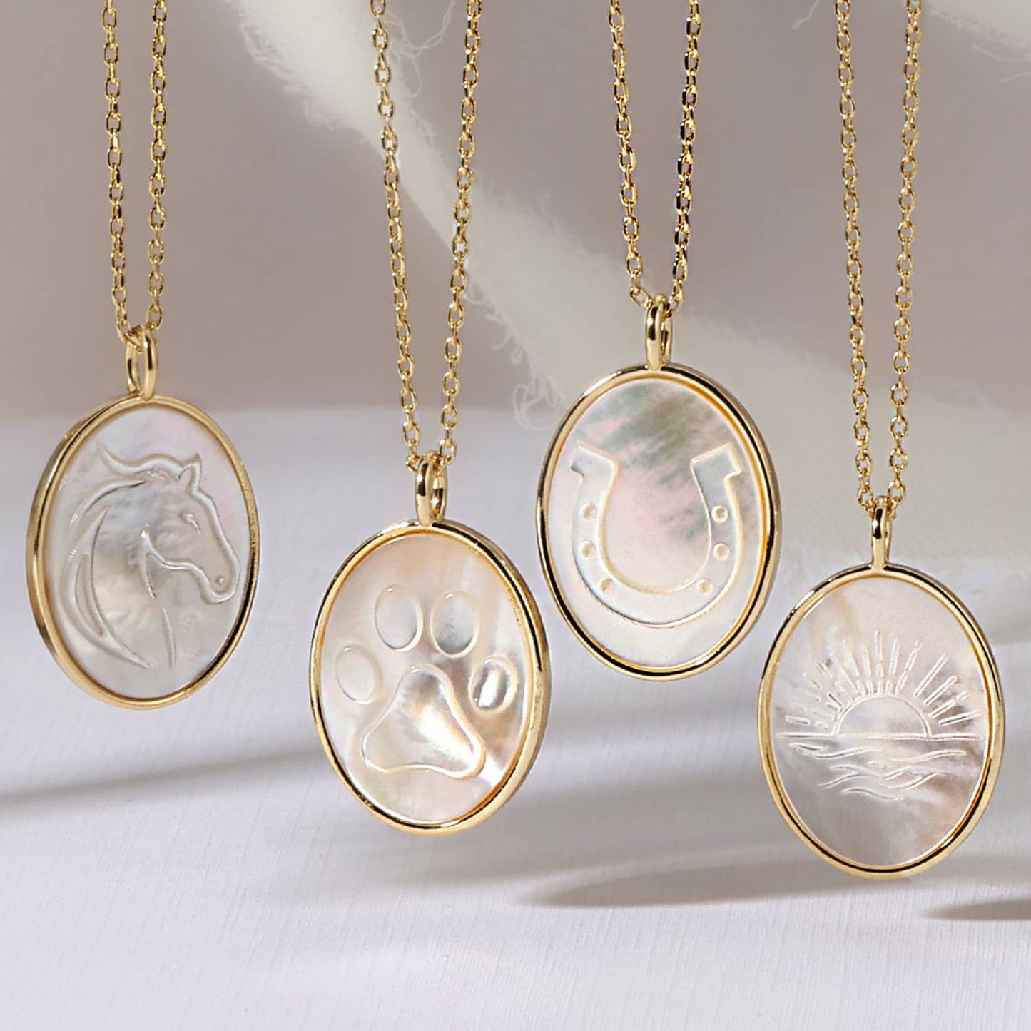 Horseshoe Pendant Necklace - Shell Oval, 18K Gold Plated, Faith-Inspired