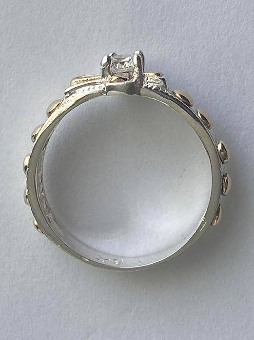 Rosary Ring - Unisex Sterling Silver With 10K Gold Details And Cubic Zirconia