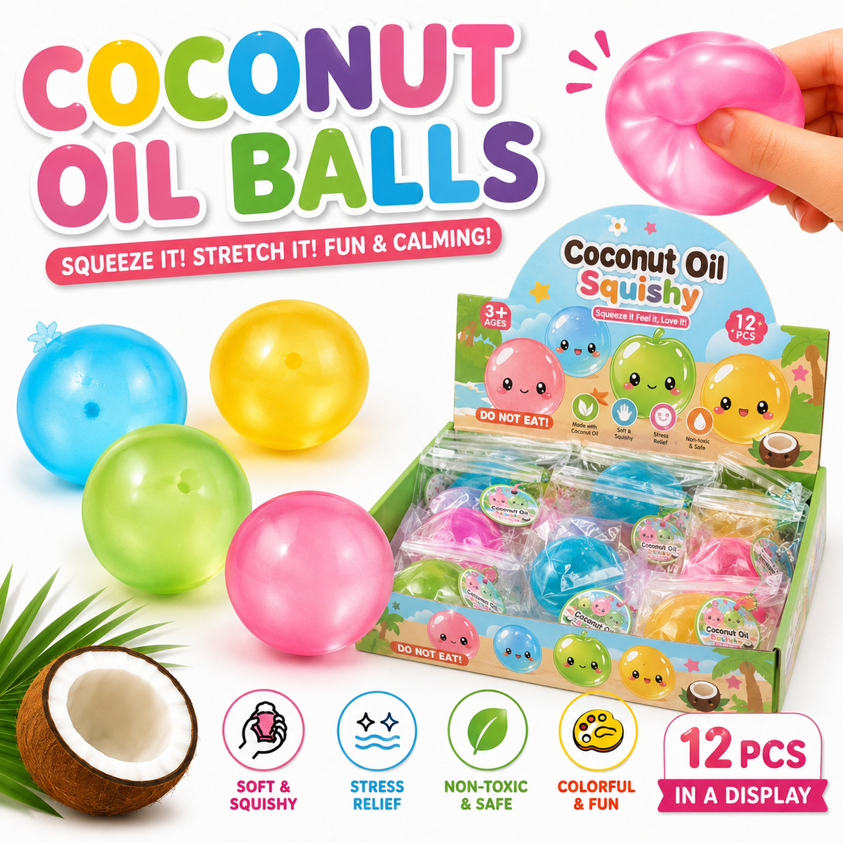 Coconut Oil Balls Squeeze Toy — Stretchy Stress Relief - The Sensory