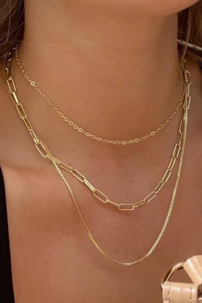 Layered Necklace Tarnish Free 18K Stainless Steel Triple Layer