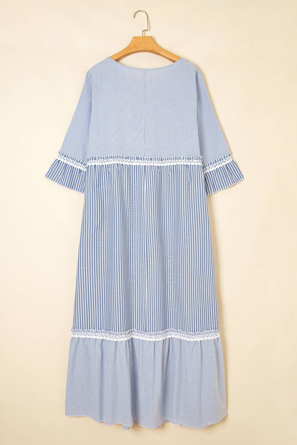 Shift Dress With Stripe Crisscross Lace Patch S-3X
