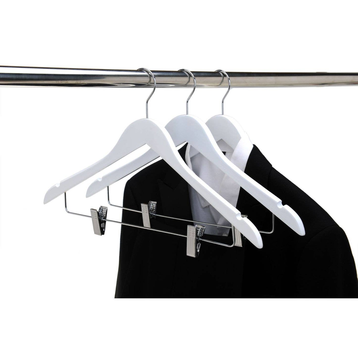 W042 - Wooden Skirt Hanger Semi Curved, 17 inch, White - 80