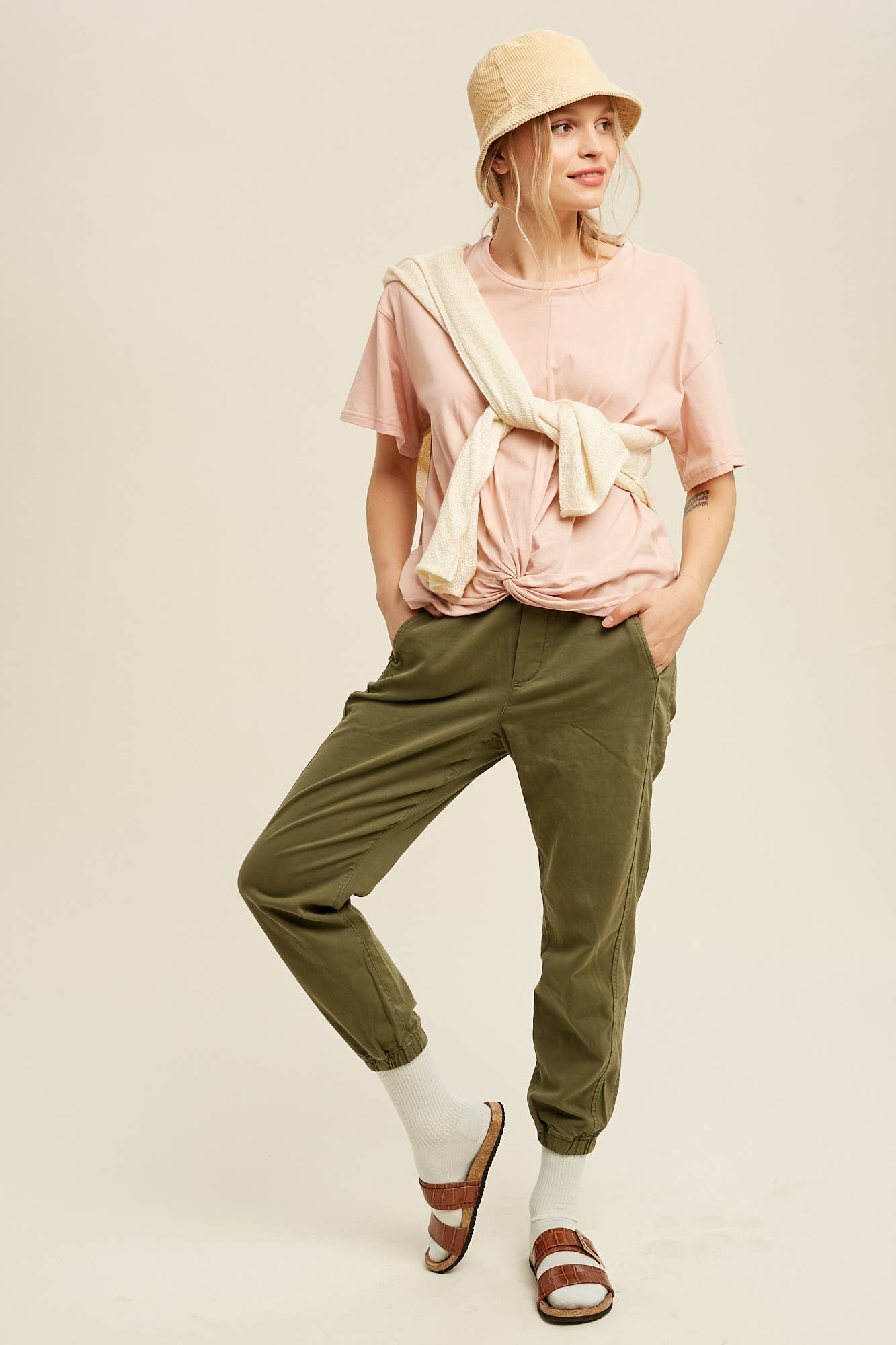 Dressy Twisted Tee Front Relaxed - Soft Cotton Jersey Modest Comfort