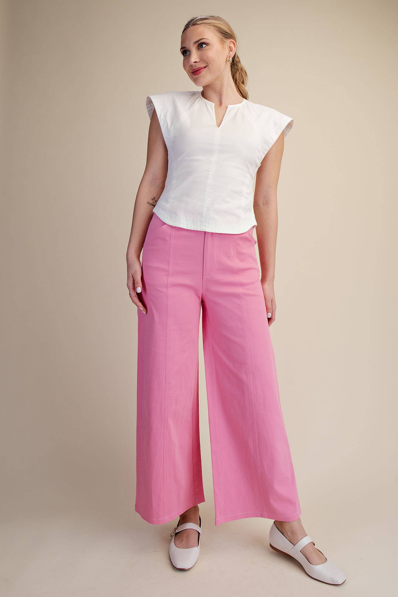 Pants High Rise Stitch Seamed Crop With Pockets Modest Fashion Faith Based