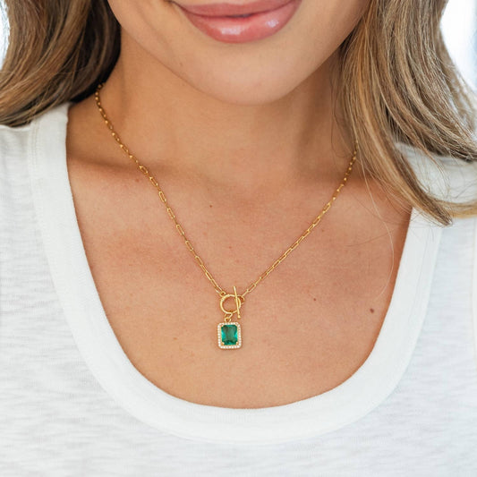 Necklace Colorful Pave Pendant On 18 Inch Paperclip Chain Toggle Closure