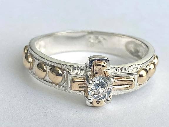 Rosary Ring - Unisex Sterling Silver With 10K Gold Details And Cubic Zirconia