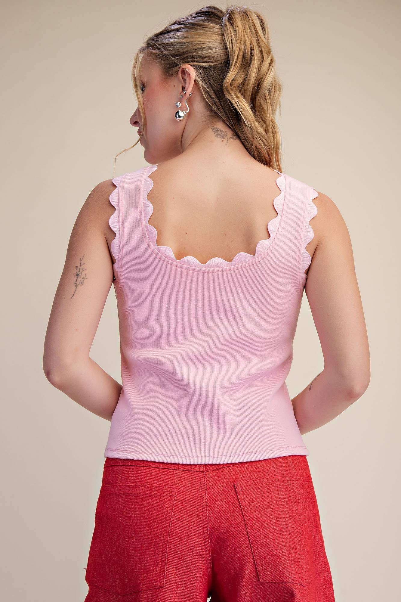 Tank Top With Scallop Wave Scoop Neck Modest Ribbed Sleeveless Faith Based
