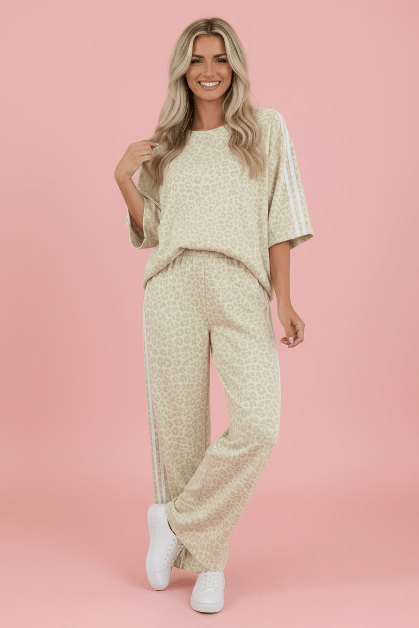 LALA LOO Leopard Varsity Stripe 3/4 Sleeve Top & Pants Set - The Sensory
