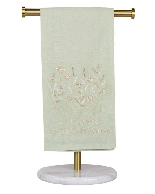 Hand Towel Well With My Soul Green Cream Graceful Gift For Her Faith Based
