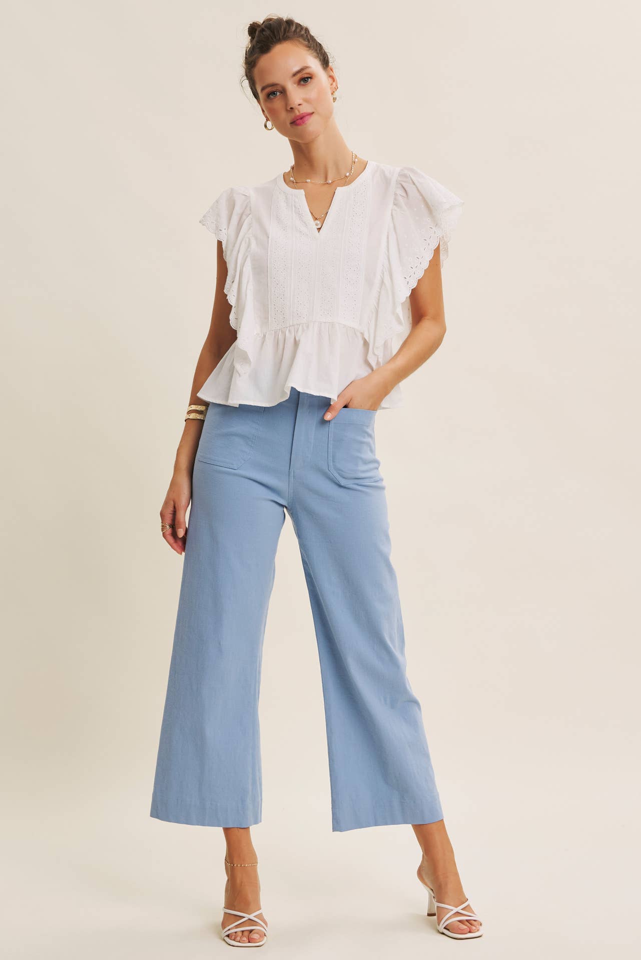 Ankle Pants Modest Seasonless Stretchy Cotton Linen With Pockets Women’s
