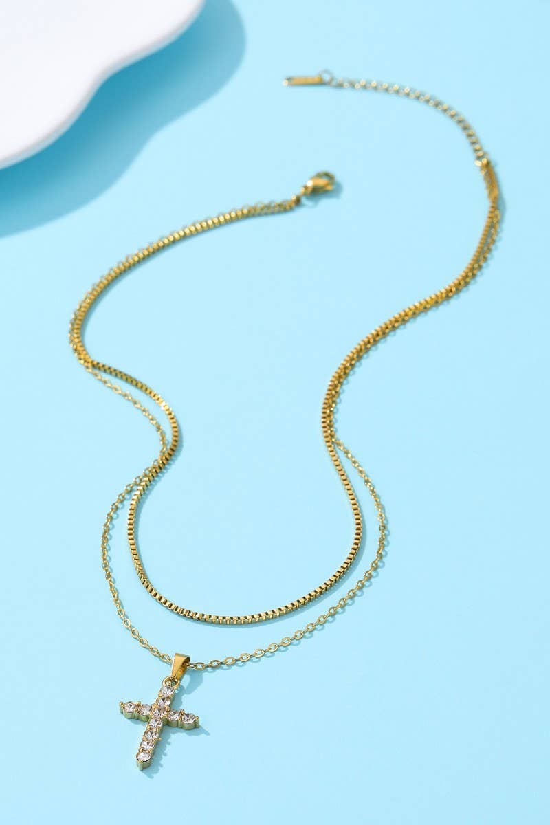 Cross Necklace Tarnish Free 18K Gold Stainless Steel With Crystals Gifts for Her