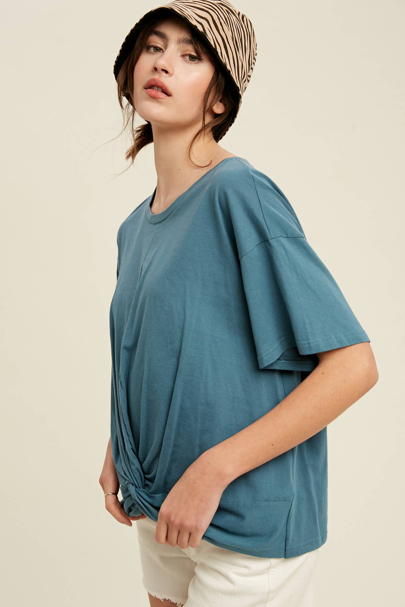 Dressy Twisted Tee Front Relaxed - Soft Cotton Jersey Modest Comfort