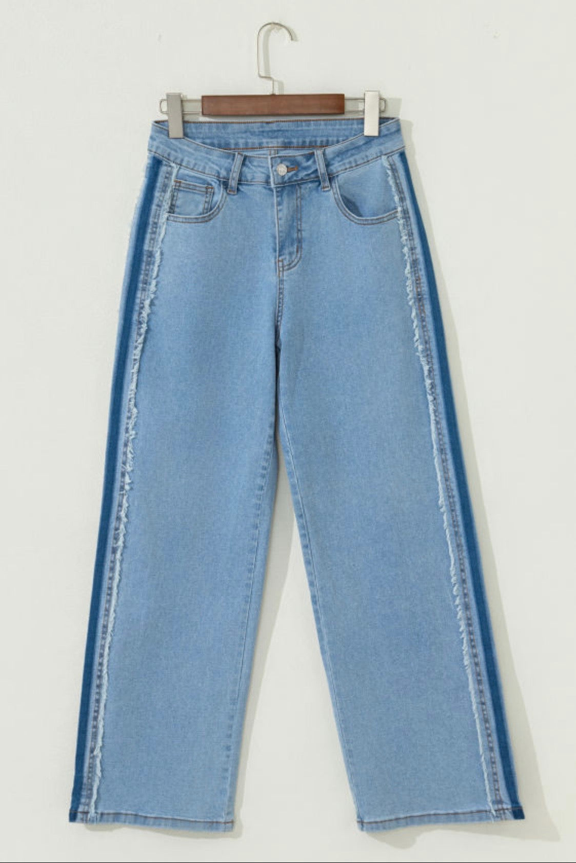 Jeans The Sensory Beau Blue Contrast Stripe Frayed Panel – Modest Fashion