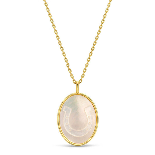 Horseshoe Pendant Necklace - Shell Oval, 18K Gold Plated, Faith-Inspired