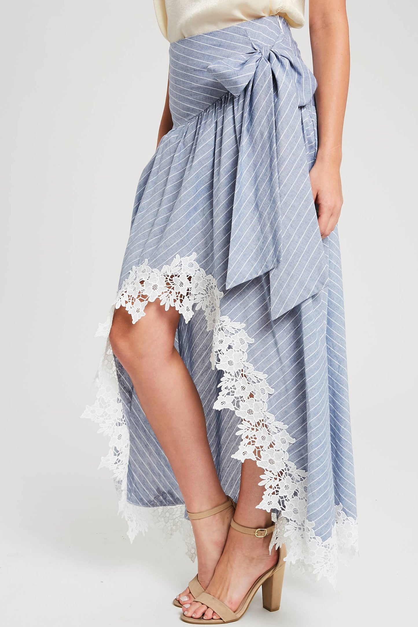 Wrap Maxi Skirt With Striped Lace Trim Fun Flirty Skirt