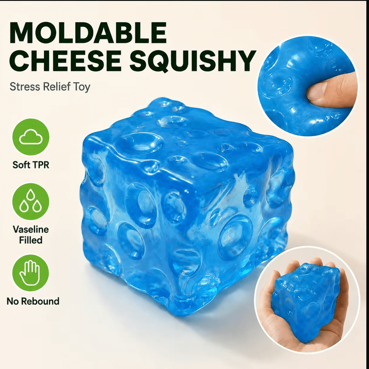 Clear Blue Vaseline Cheese Squishy | Super Soft ASMR Sensory Toy | 7.5mm - The Sensory