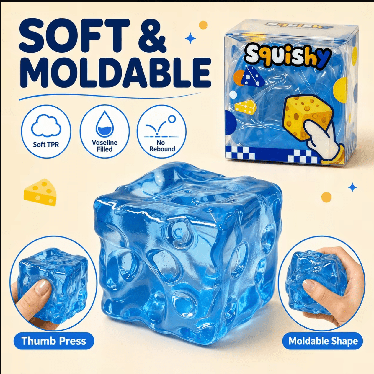 Clear Blue Vaseline Cheese Squishy | Super Soft ASMR Sensory Toy | 7.5mm - The Sensory