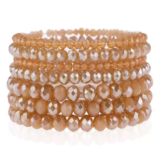 Stackable Beaded Bracelet Set With Faceted Blush Beads