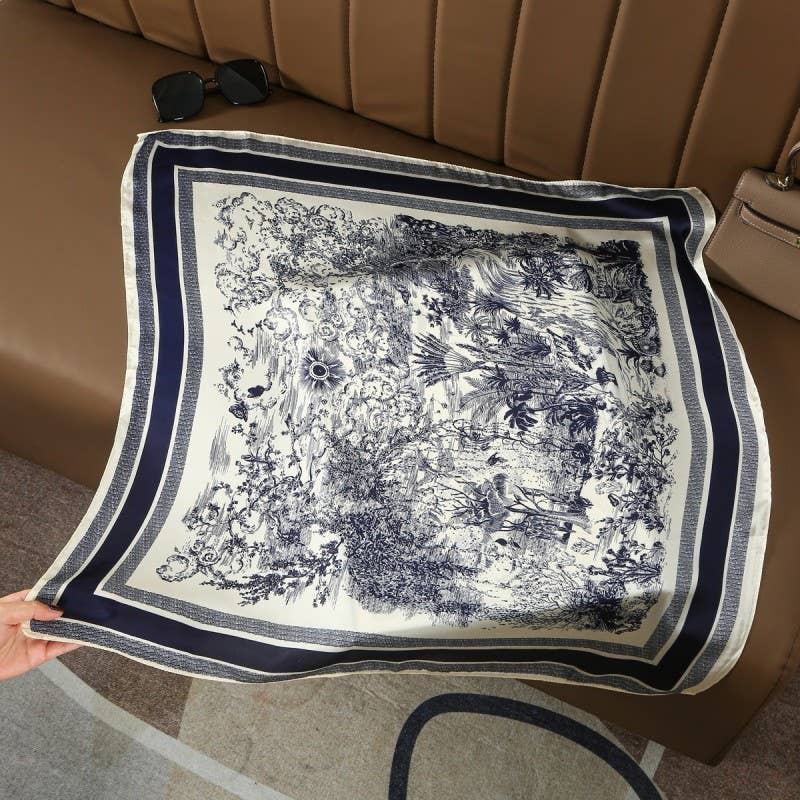 Bandana Scarf Bold Floral Toile Print 27x27 Inch Square Classic Style