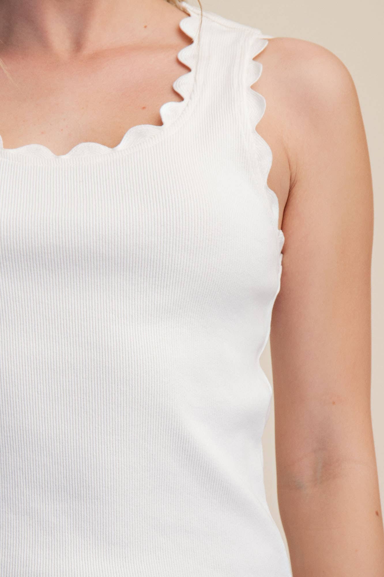 Tank Top With Scallop Wave Scoop Neck Modest Ribbed Sleeveless Faith Based