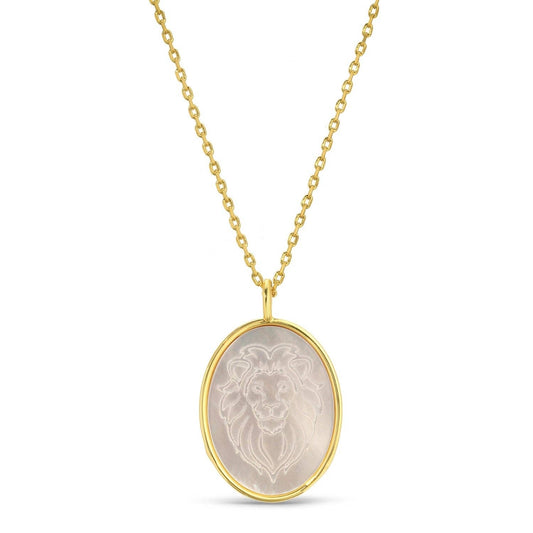 Pendant Necklace Lion Etched Shell Oval Symbol Of Courage For Women Faith Based