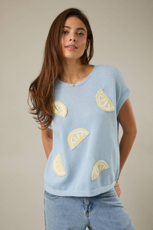 Embroidered Lemon Knit Light Spring/Summer Sassiness