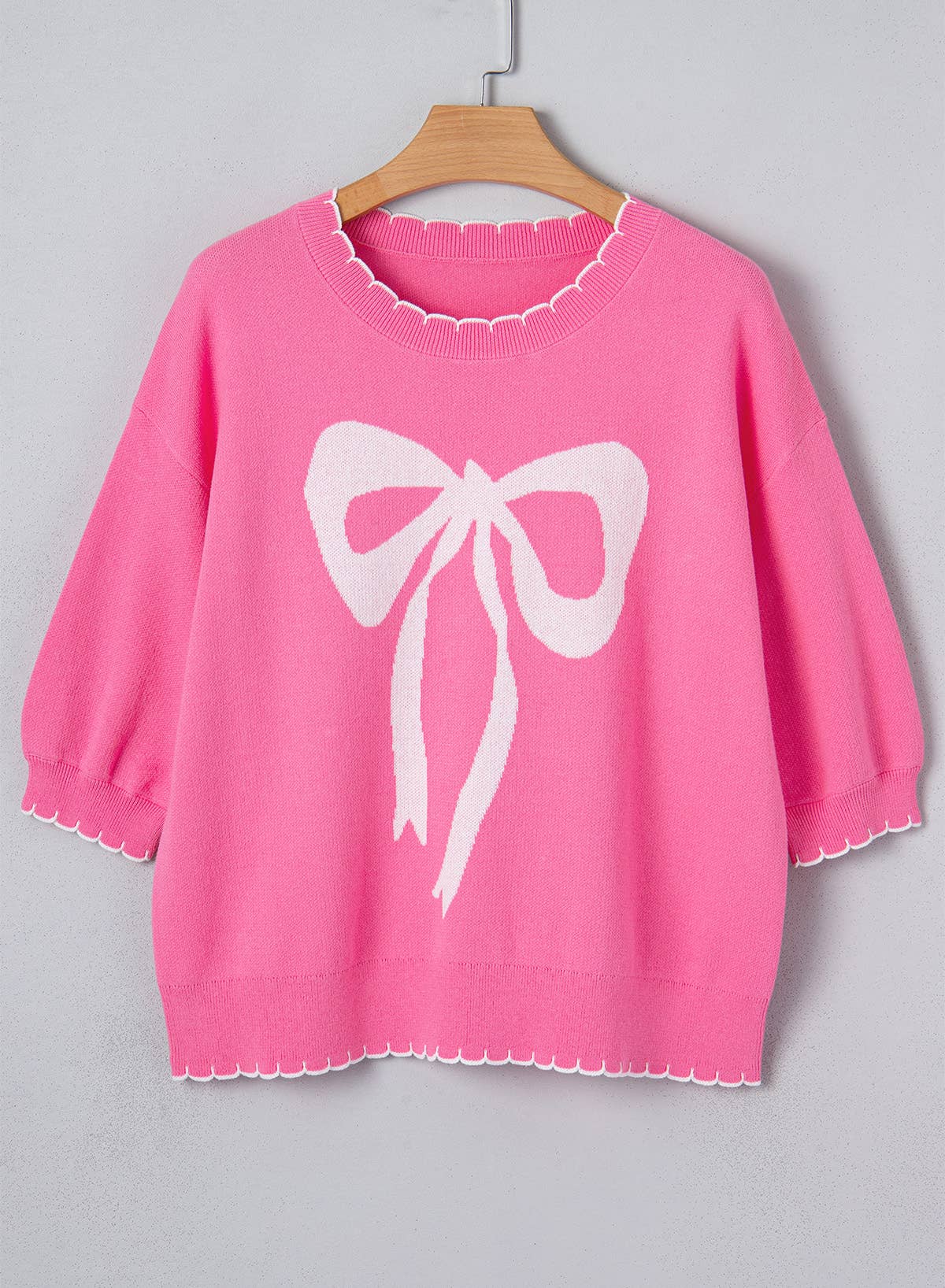 The Sensory Sweater Modest Ribbon Bow Stitch Trim - Drop Shoulder, Sachet Pink