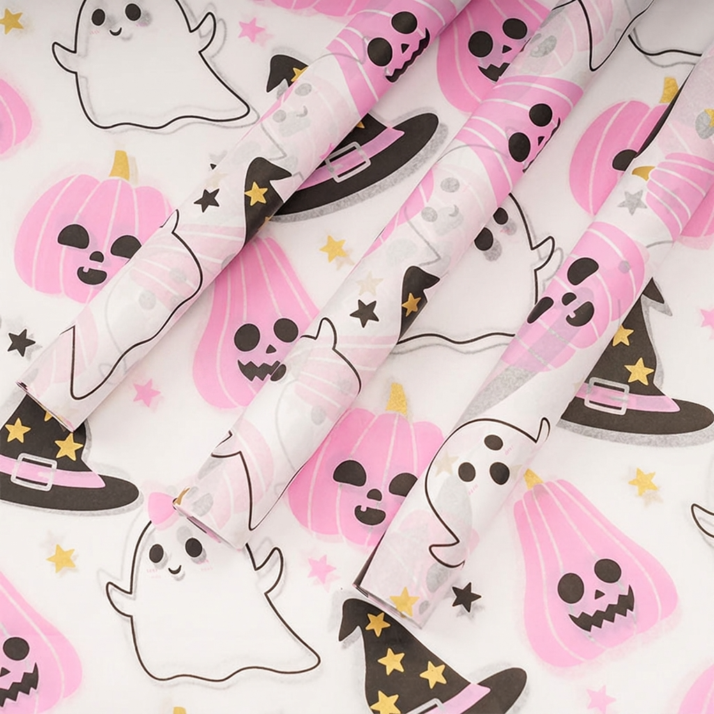 28x20 Pink Pumpkin Ghost Halloween 17g Wrapping Tissue Paper