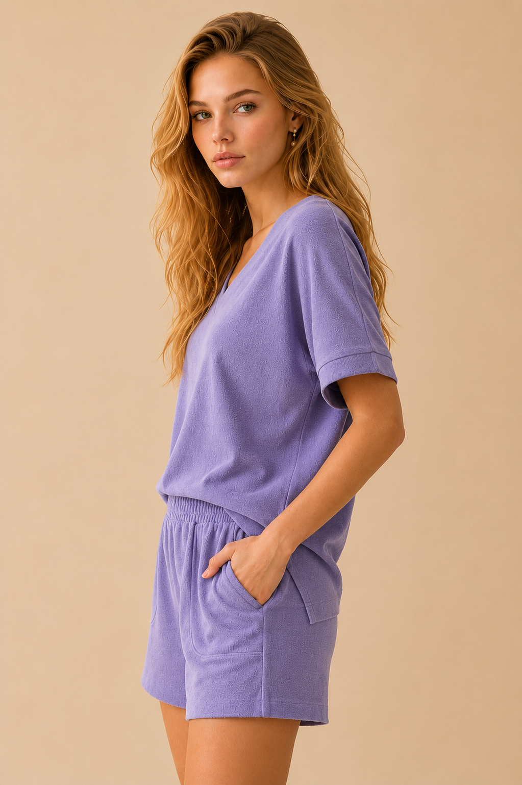 Couch Couture European French Terry V Neck Top And Shorts Set