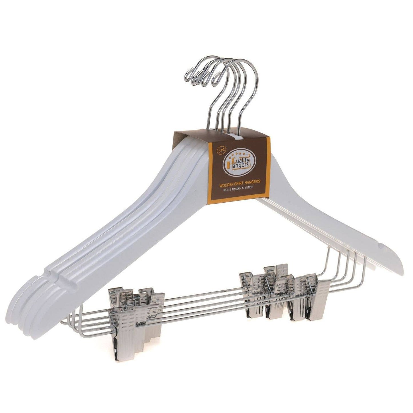 W042 - Wooden Skirt Hanger Semi Curved, 17 inch, White - 80