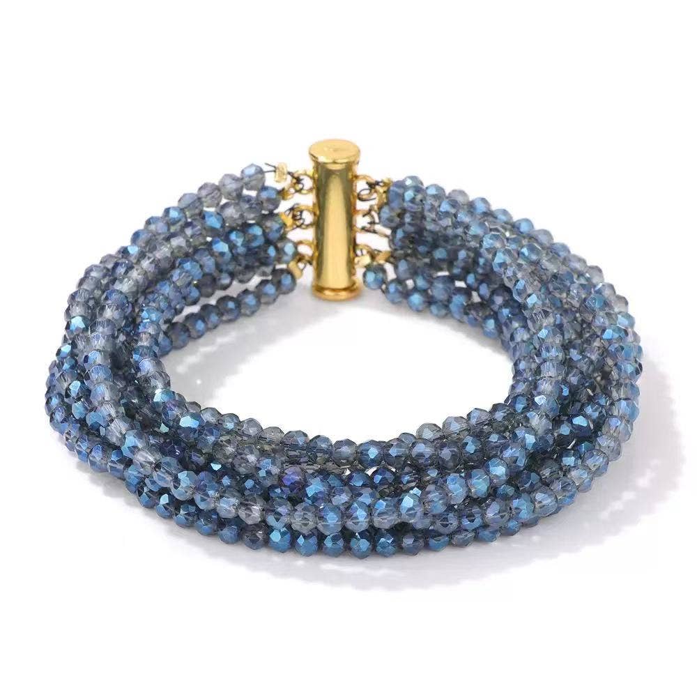 Glam Stack Bracelet With Sliding Link Latch And Blue Beads