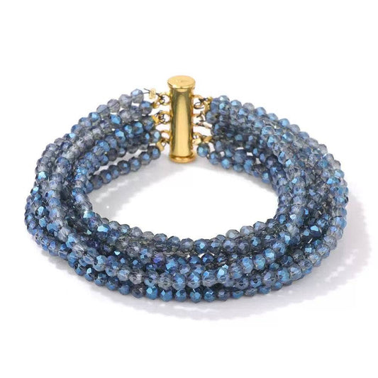 Glam Stack Bracelet With Sliding Link Latch And Blue Beads