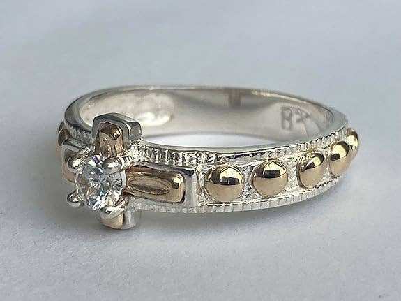 Rosary Ring - Unisex Sterling Silver With 10K Gold Details And Cubic Zirconia