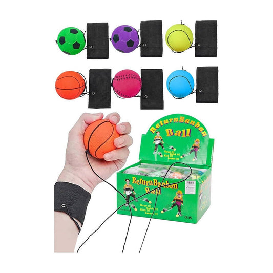 Throw Back Sports Bouncy Rubber Return Ball with Wrist Strap - The Sensory