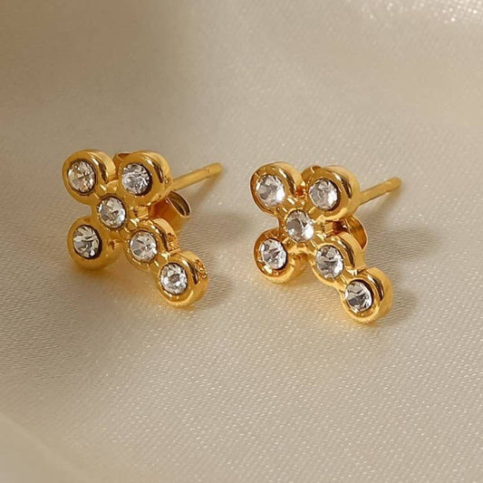 Cross Stud Earrings Set Faith Based Tarnish Resistant 18K Gold Plated CZ Pearl
