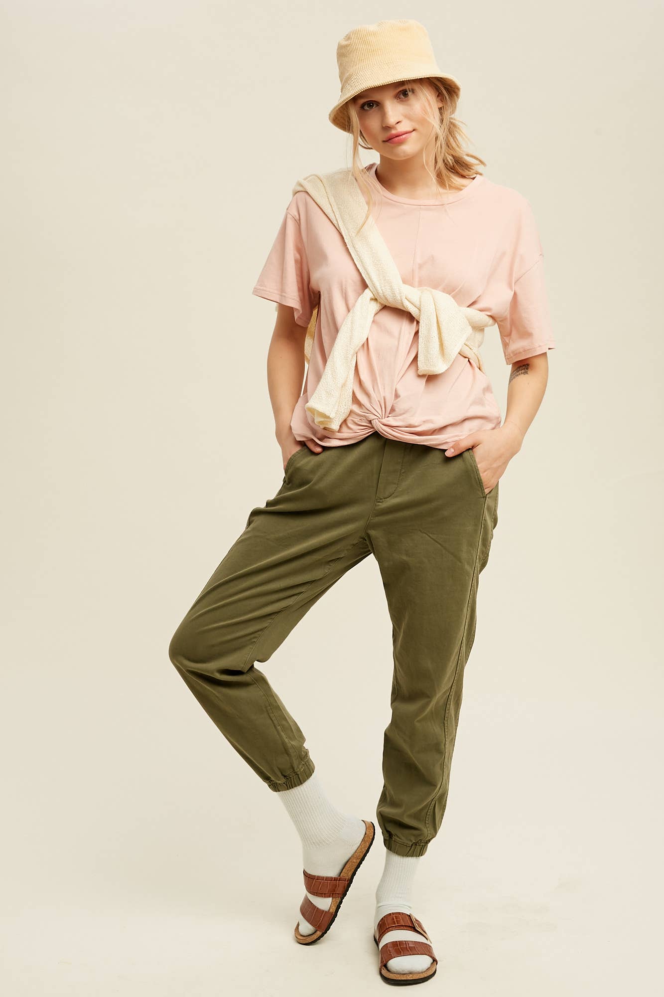 Dressy Twisted Tee Front Relaxed - Soft Cotton Jersey Modest Comfort