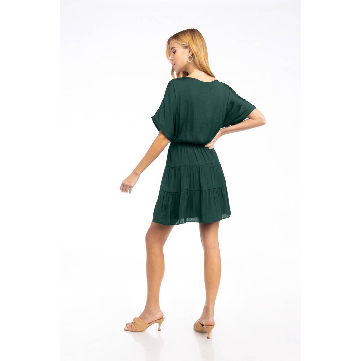 Short Sleeve Tiered Mini Dress - Front Button, Tie Waist, Little Dress