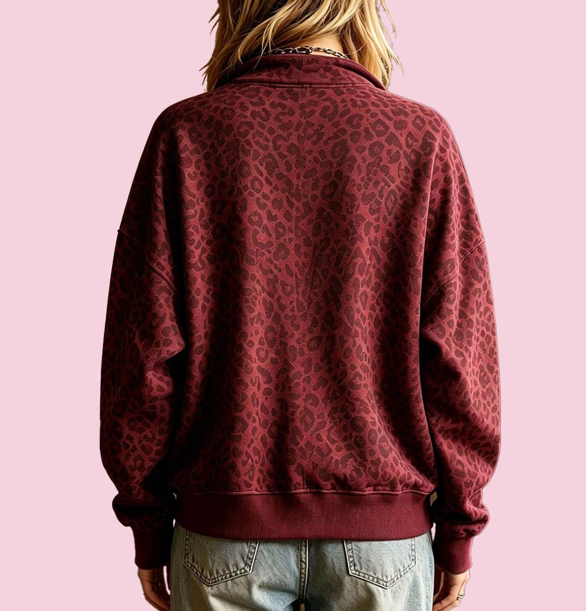 Leopard Scuba Zip Rosette Pullover - The Sensory