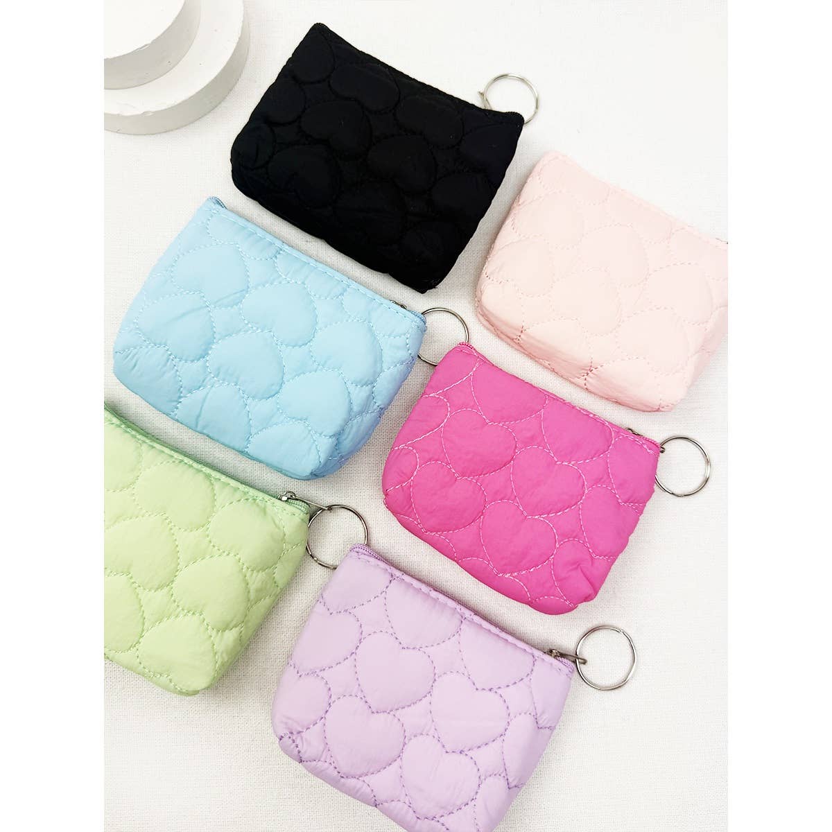 Coin Purse With Key Ring Heart Embossed Detail Mini Size Assorted Colors