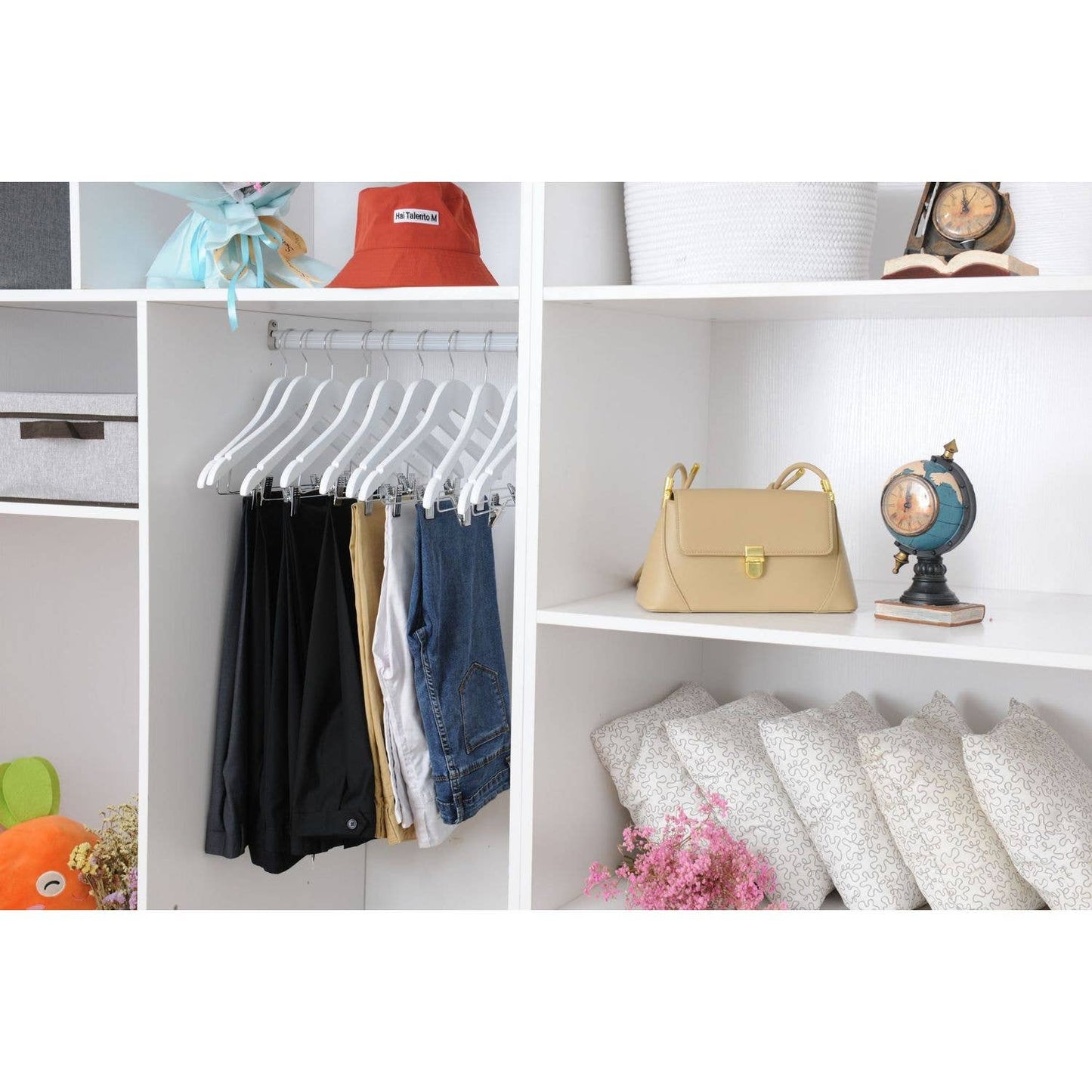 W042 - Wooden Skirt Hanger Semi Curved, 17 inch, White - 80