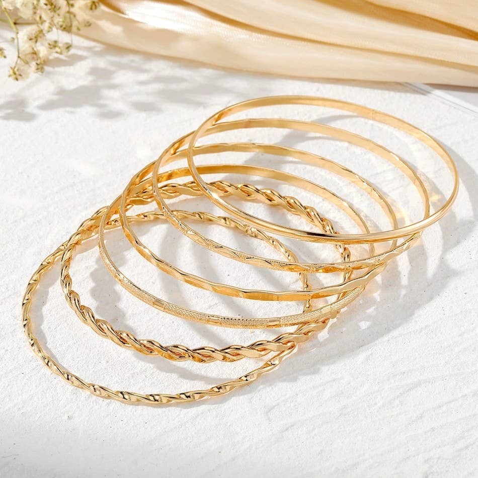 Gold Layered Bangle Set - Mixed Texture Stack | 40B5238 - The Sensory