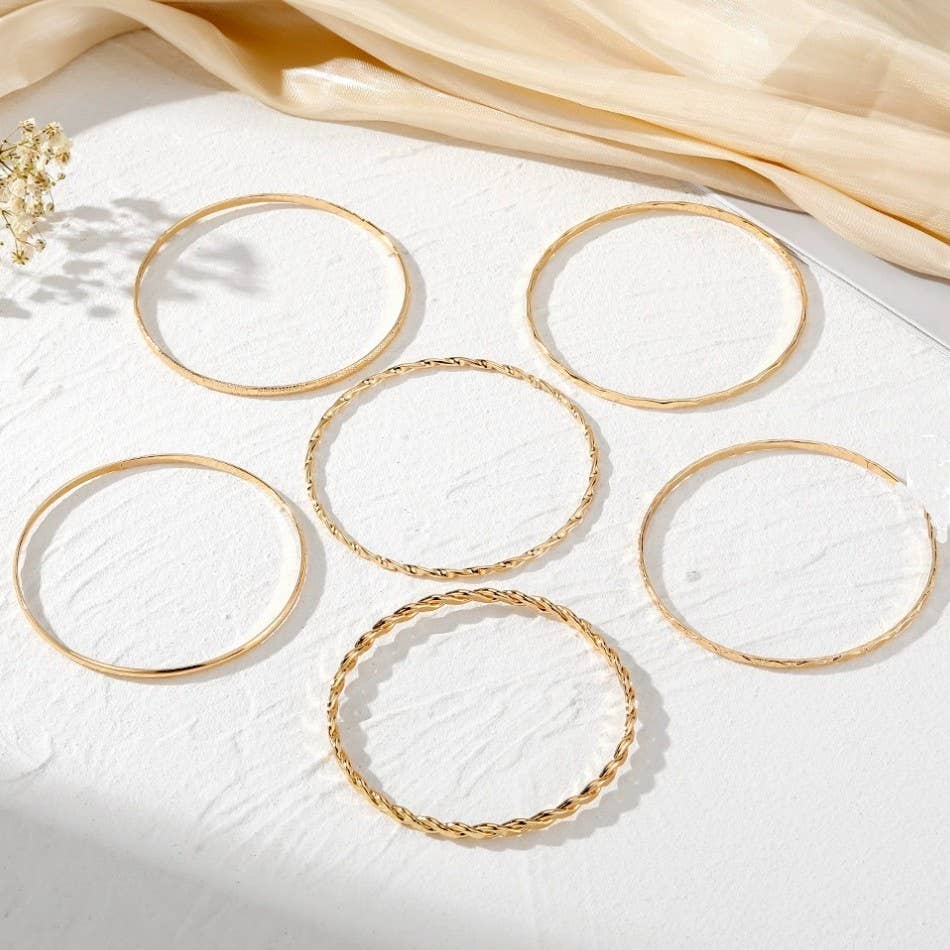 Gold Layered Bangle Set - Mixed Texture Stack | 40B5238 - The Sensory