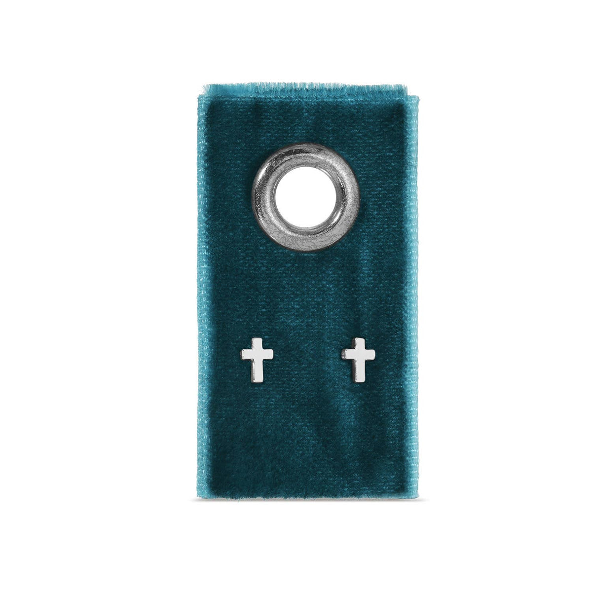 Minimalist Cross Studs On Velvet Tag - The Sensory