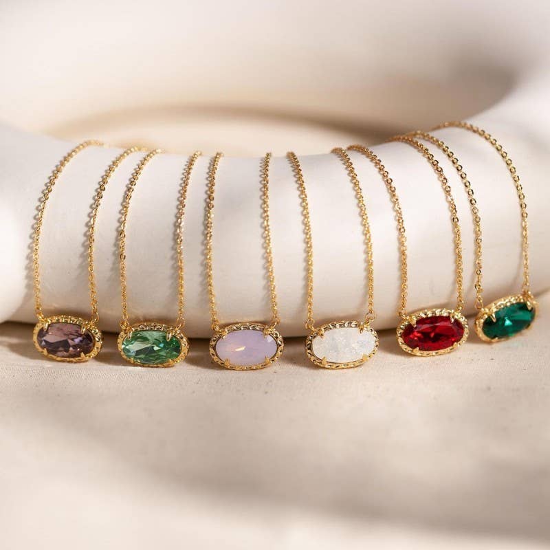 OVAL GEMSTONE CHARM PENDANT NECKLACE | 40NK9661 - The Sensory