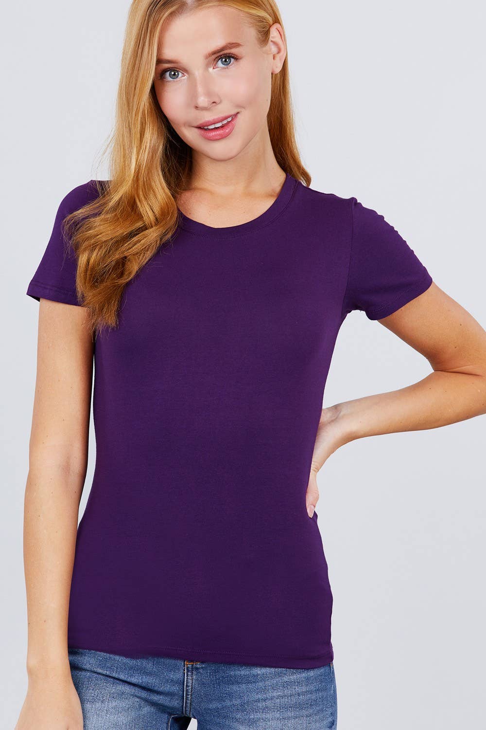 Cotton Jersey Top Fitted Short Sleeve Crew Neck Modest For Easter And Everyday