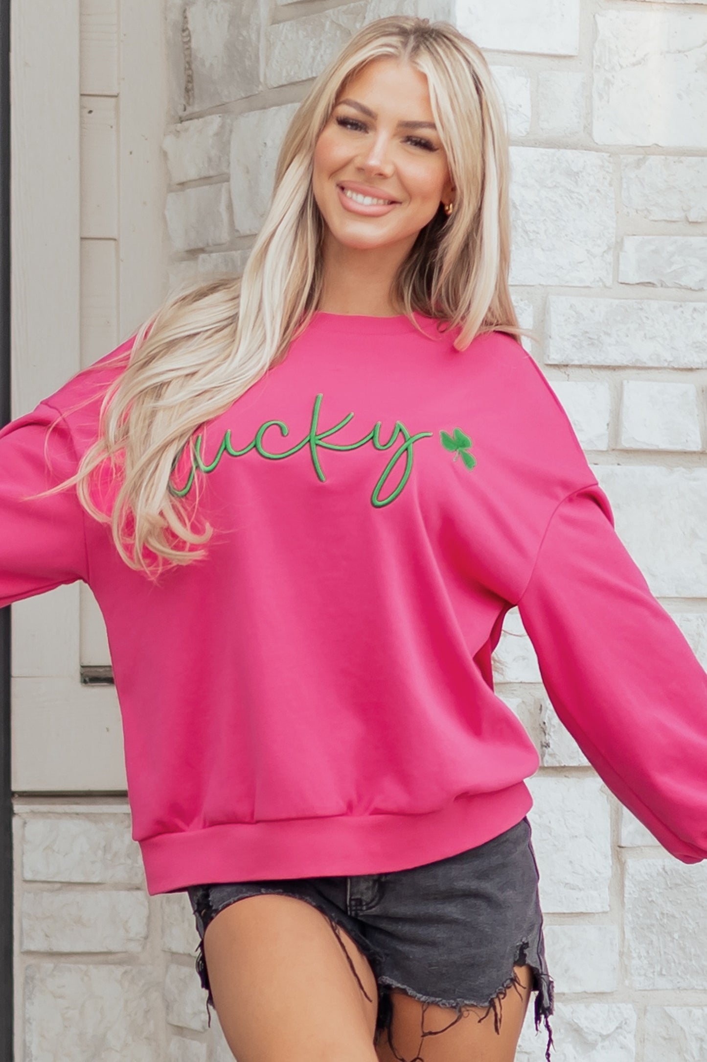 Feeling Lucky Embroidered Sweatshirt- SALE 50% Off