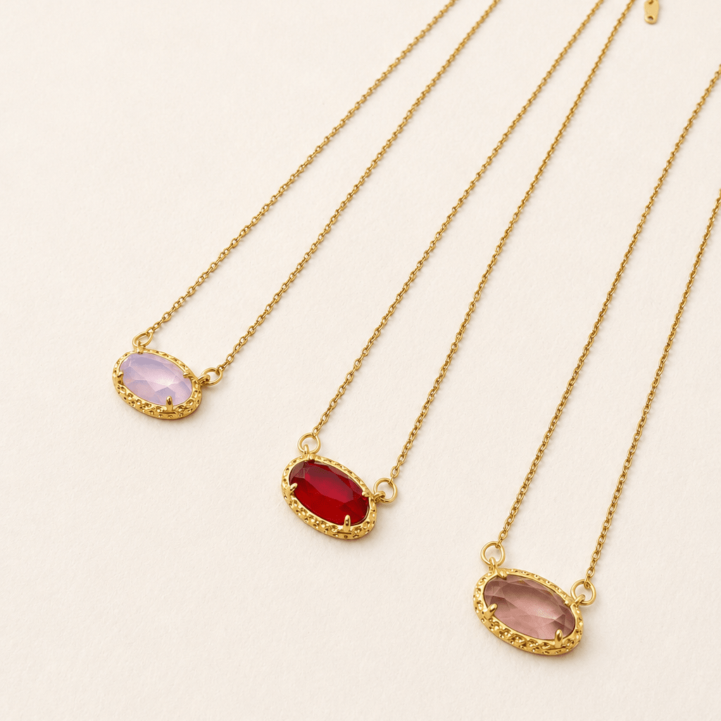 OVAL GEMSTONE CHARM PENDANT NECKLACE | 40NK9661 - The Sensory