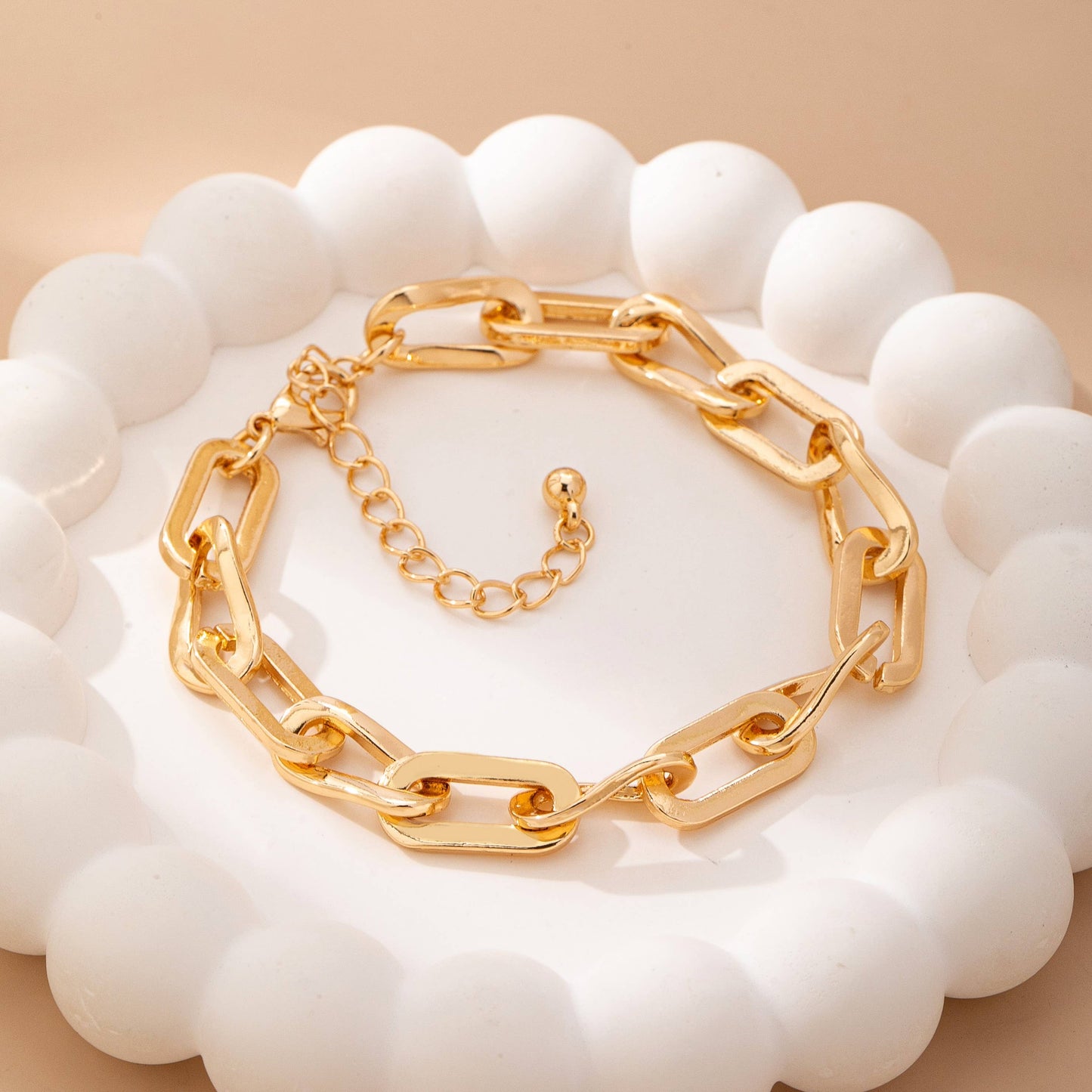 Whimsical Chunky Gold Link Bracelet 7.5 Inch Gift For Her