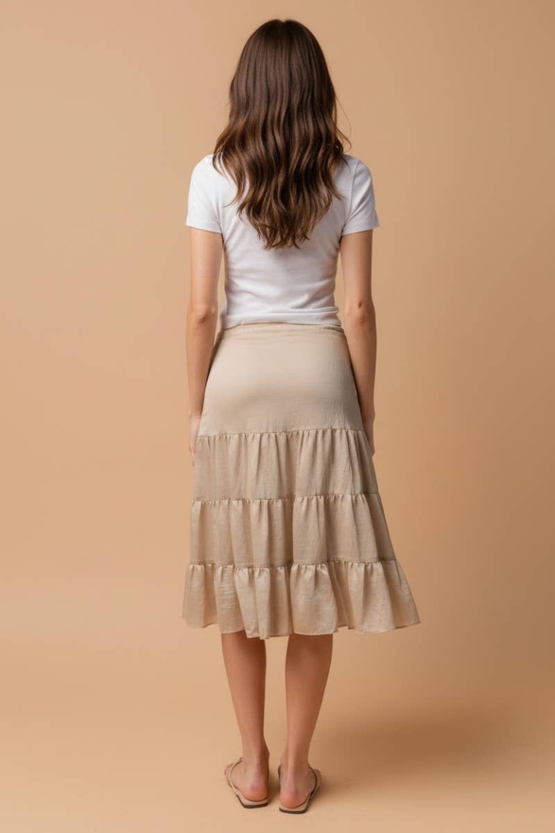 Skirt - Midi Linen Drop- Waist Tiered, Modest Fashion For Women HOT SELLER