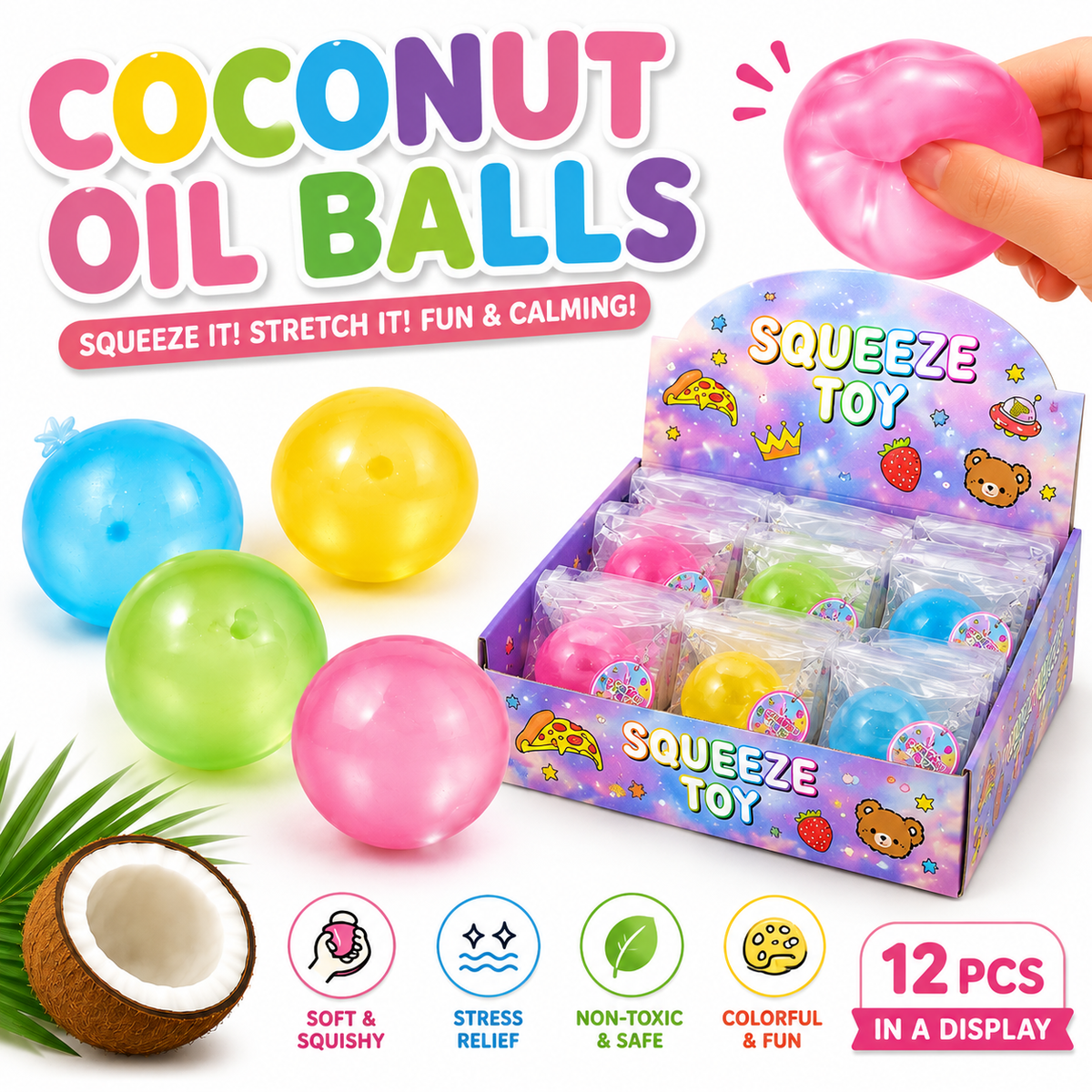 Coconut Oil Balls Squeeze Toy — Stretchy Stress Relief - The Sensory
